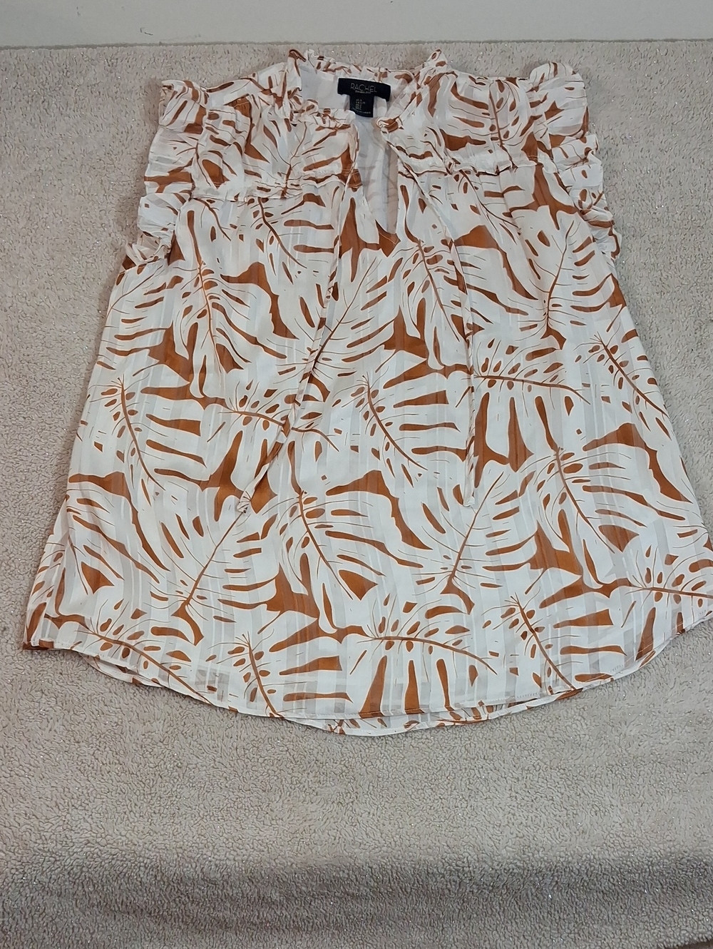 RACHEL Rachel Roy White and Tan Leaf Print Sleeveless Top
